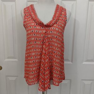 Blue Rain Orange Tiny Elephant Print Blouse Size M